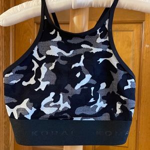Koral Black White Grey Camo Sports Bra Crop Tank Medium